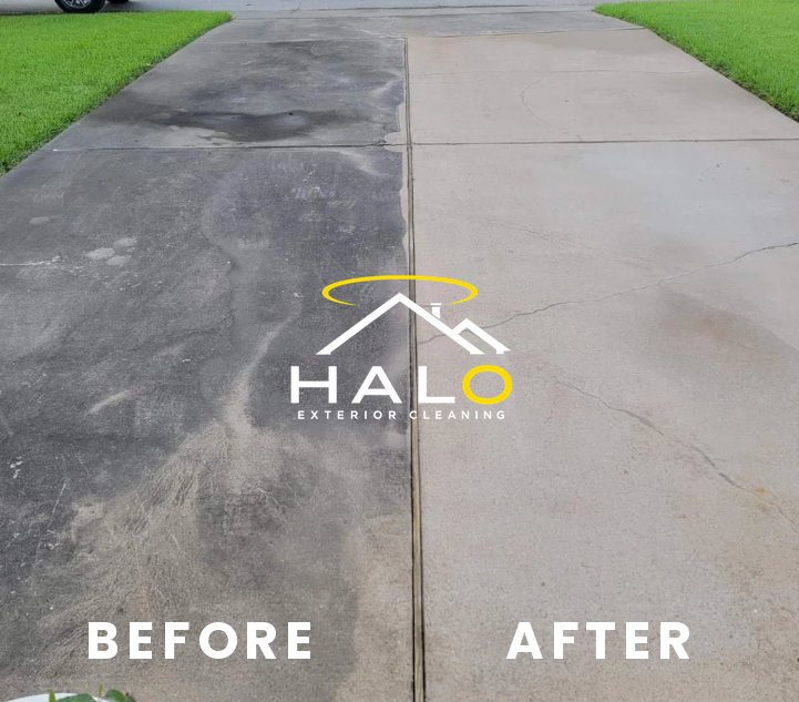Driveway pressure washing — before and after