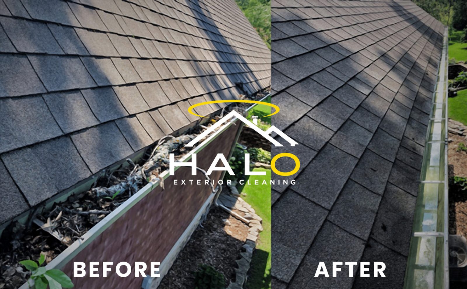 Gutter cleaning, before and after