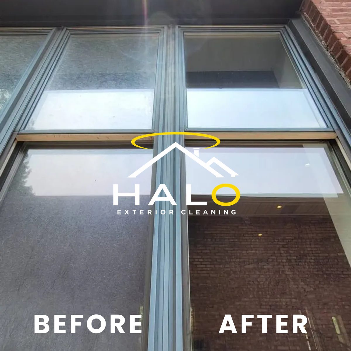Exterior window cleaning, before and after